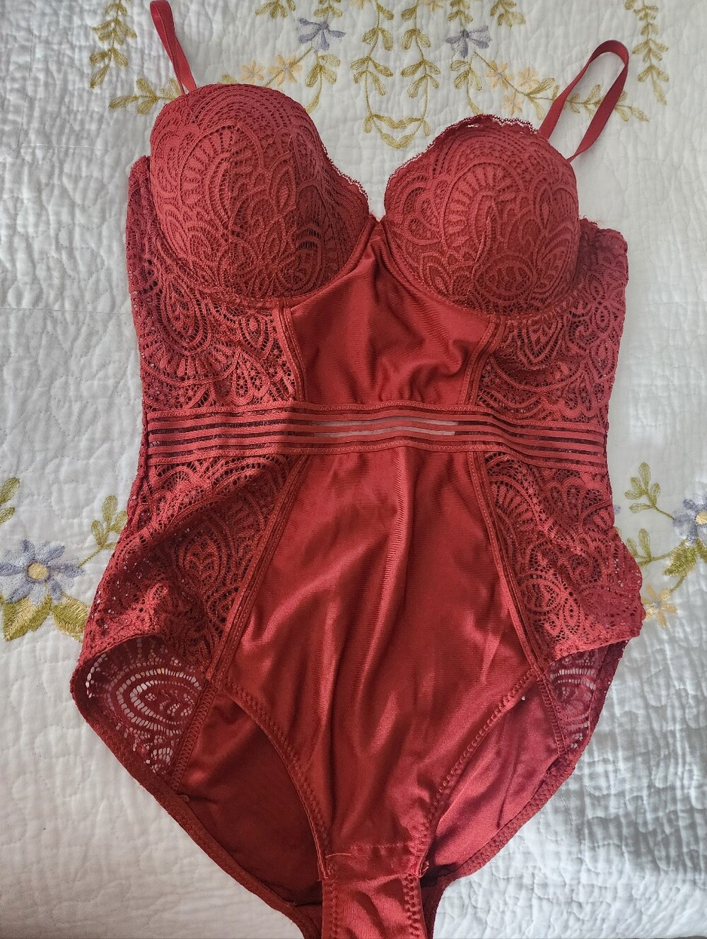 Women's Lace Bodysuit in Deep Red - Brand: